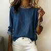 Top Pulover Casual cu Mânecă Lungă pentru Femei Aspect Denim Gât Rotund Bluză Detaliu Nasturi Fante Laterale Material Ușor Croială Relaxată