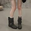 Vintage Pleated Pile Boots Pants Tube Boots Women's Autumn and Winter New Spice Girl Knight Boots Mid-tube Western Cowboy Boots