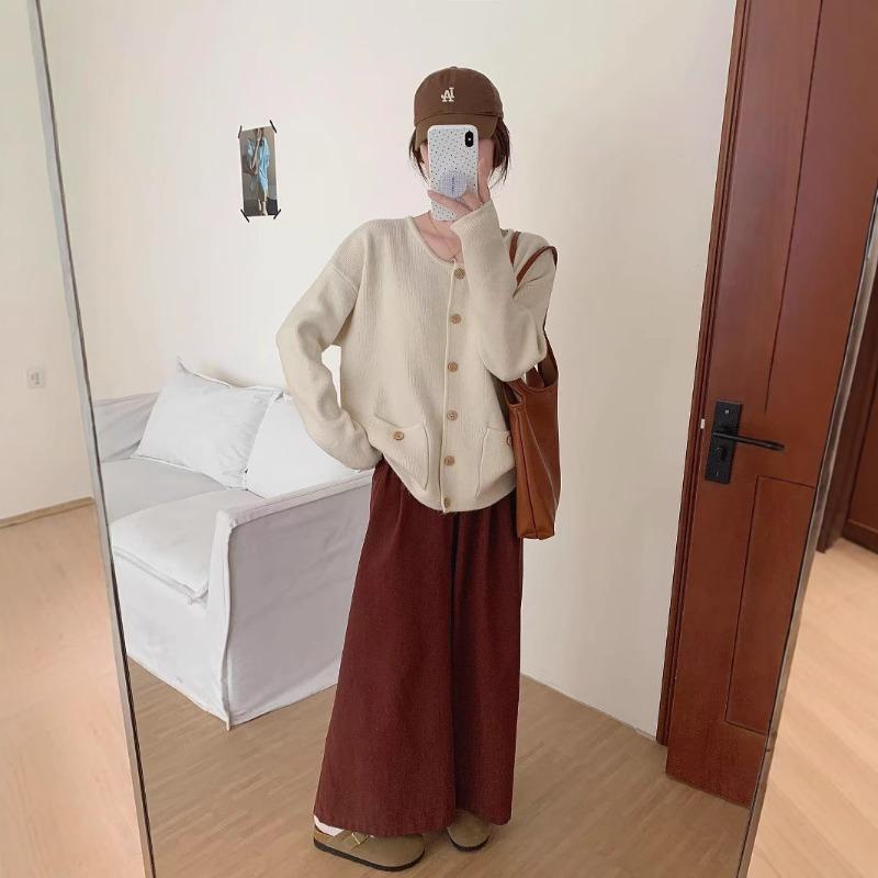 Autumn and winter new round neck single-breasted knitted cardigan women's loose and thin versatile sweater women's coat women