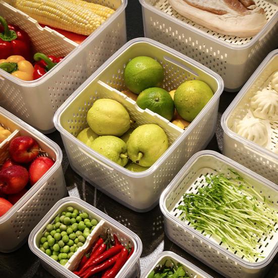 Fruit Storage Boxes for Fridge Leak-proof Produce Containers with Removable Colander And Divider Food Container for Vegetables And Fruits Meal Prep