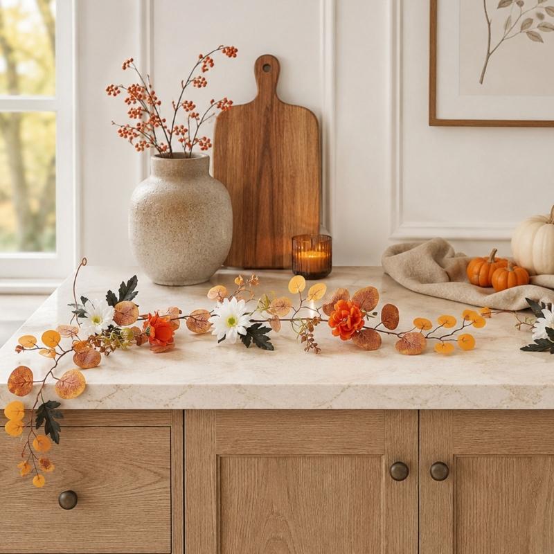 Fall Decorative Vine with Artificial Flower and Realistic Leaves for Harvest Festival Backdrops Mantels and Tabletop