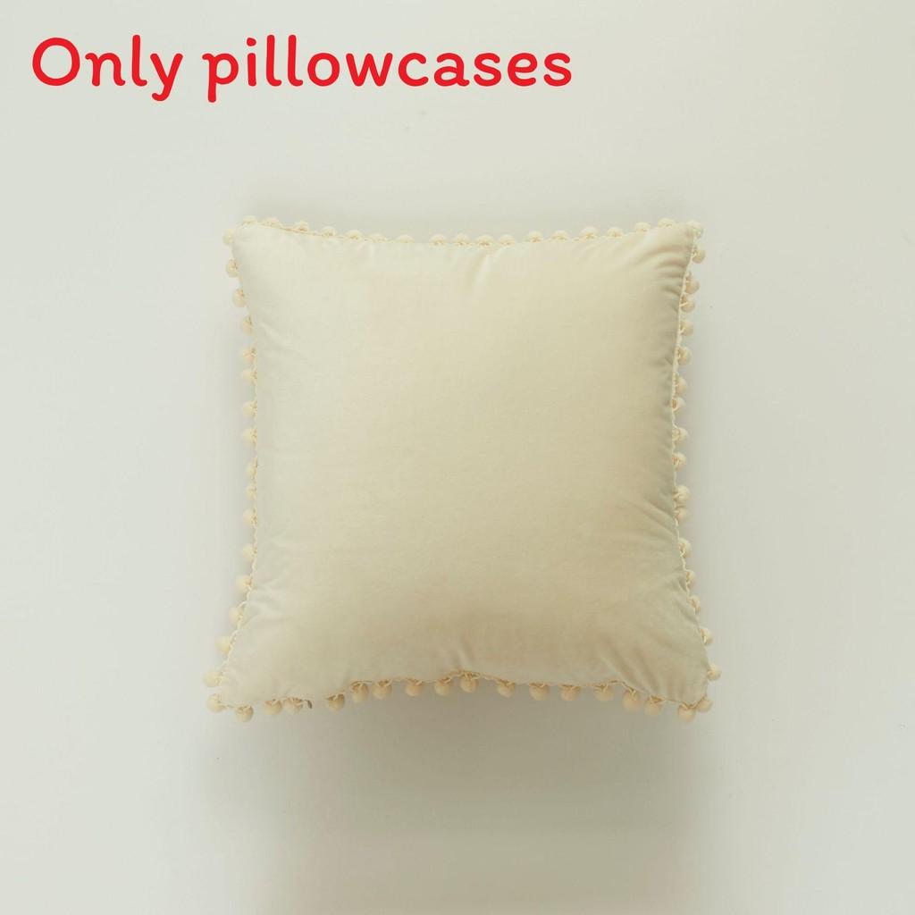Velvet Solid Dutch Color Pillow Cases Pompom Edging Cushion Cover Living Room