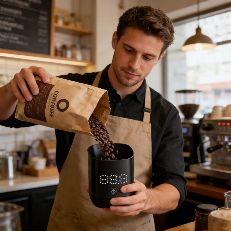 Two Function Rechargeable Coffee Measuring Tool With Included Dosing owner And Exact 0.1g Reading For Perfect Coffee Brewing