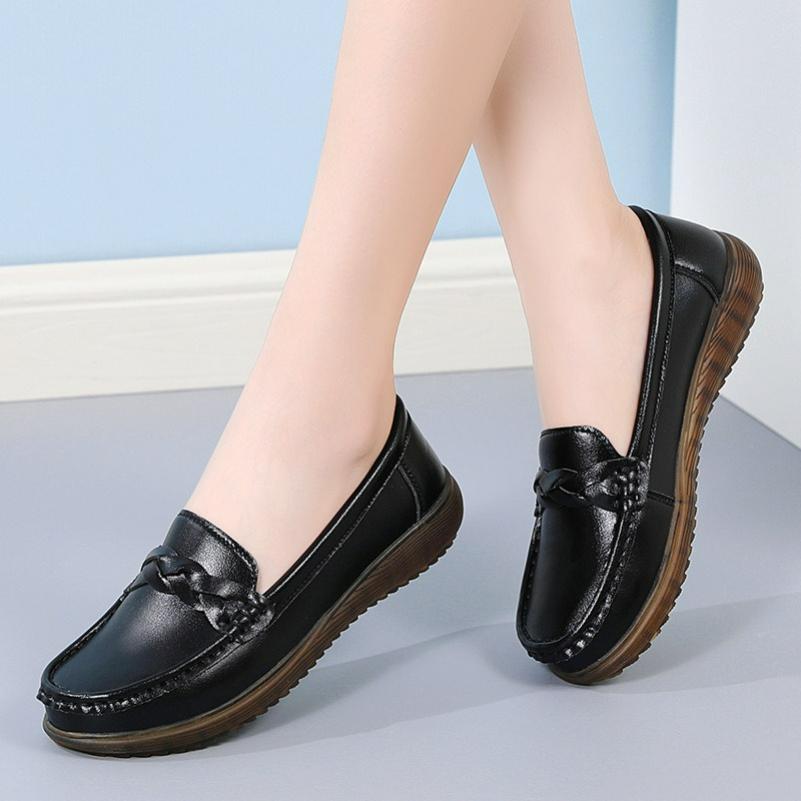 Summer Leather Hollow Women's Shoes, Non-slip Soft-soled Women's Pea Shoes, Four Seasons Lazy Shoes, Leather Shoes, Women's PU