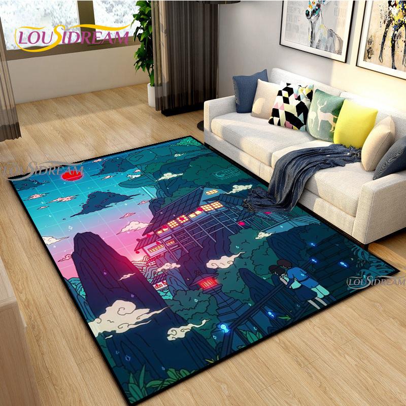Japanese Anime Night Scene Rugs Child Game Floor Mat Alfombra Cartoon Carpets Modern Home Living Room Decor Washable Floor Rug