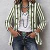 Damen Casual Vertikal Gestreift Print Langarm Rüschen Knopfleiste Hemd Jacke für den Alltag