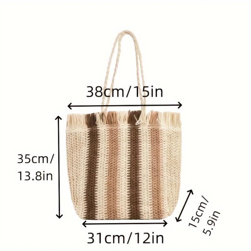 Single Shoulder Striped Straw Bag Large Capacity New Woven Woven Bag Women's Seaside Vacation Beach Tote Bag