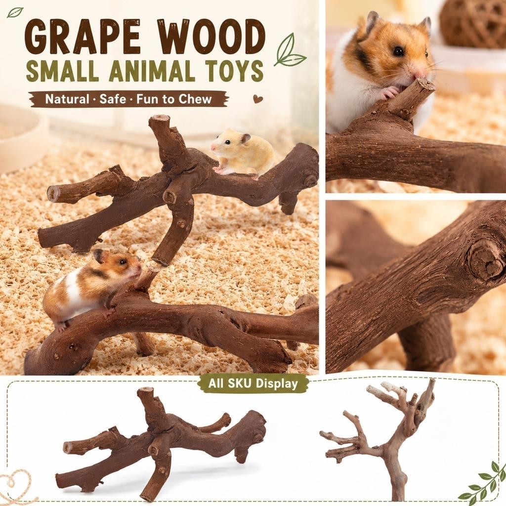 Traubenholz Kleintierspielzeug, Natürliches Spielzeug für Vögel, Hamster, Kaninchen und Chinchillas, Holz-Haustierspielzeug für Kleine