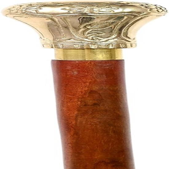 Knob Handle Wooden Walking Stick Cane with Rosewood Stick Shining Brass, Brass