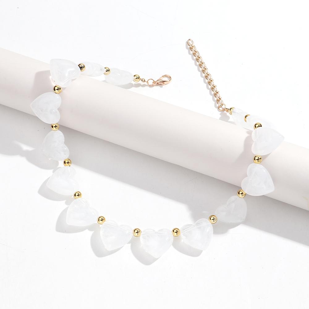 New Trendy Multicolor Resin Heart Beads Chain Necklaces for Women Minimalist Handmade Acrylic Love Choker Party Jewelry Gift