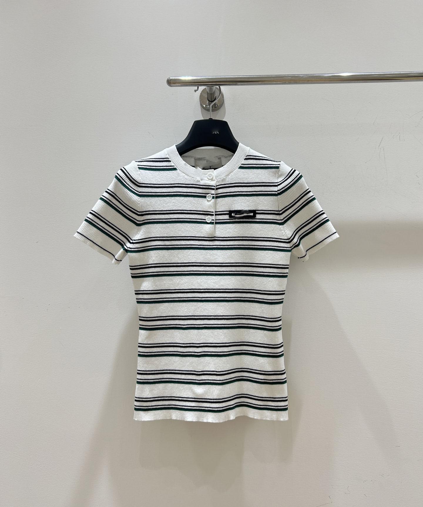 Striped short-sleeved knitted women s ins tide summer MM26 new design sense niche versatile loose round neck knitted S