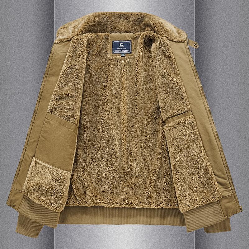 Autumn and Winter Men's Velvet Cotton-padded Clothes Thickened and Warm Loose Lapel Pure Cotton Tooling Jacket Casual Lamb Wool