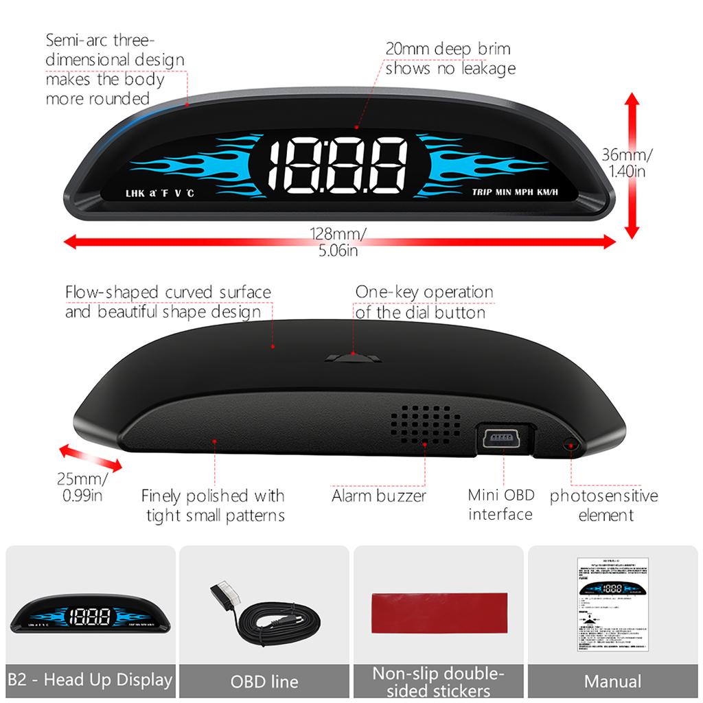G2 B2 Head Up Display GPS / OBD Multifunctional Smart Car HUD Digital Speedometer Water Temp RPM Fuel Consumption Security Alarm