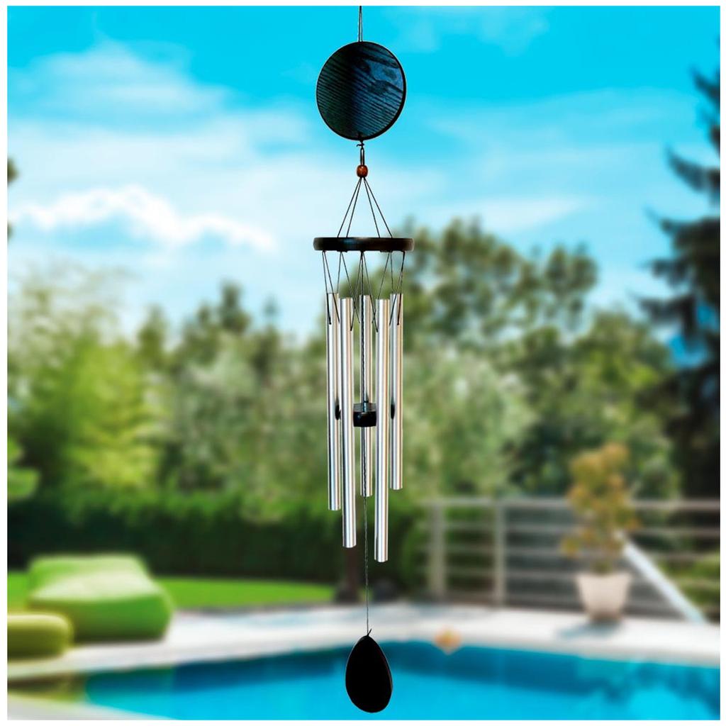 Les Trésors De Lily [A2339] - Holzglocke 'Zen Attitüde' Schwarz Silber - 78x10 cm