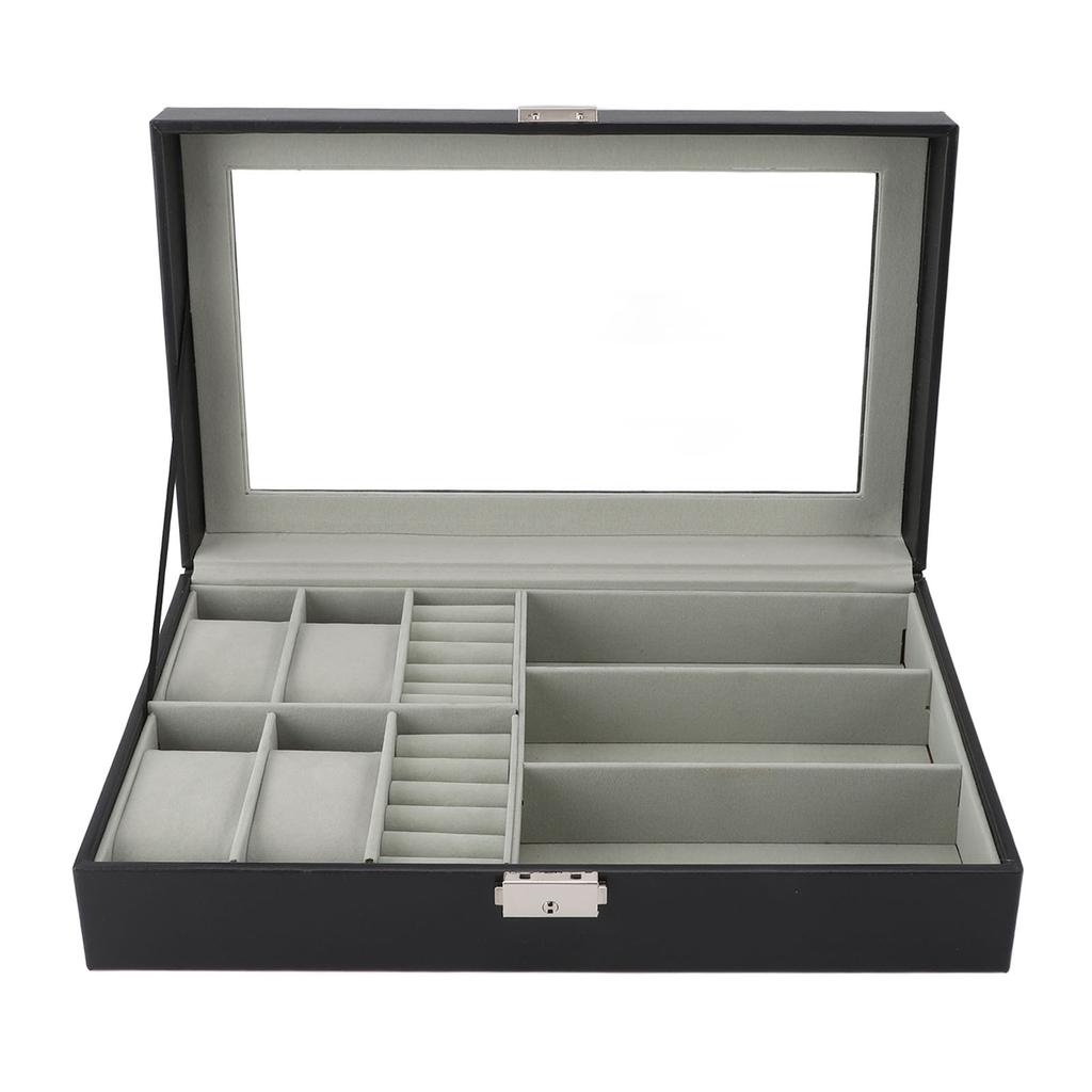 Watch Storage Box Waterproof Dustproof 4 Slots 3 Glasses Compartments Ring Layer Watch Case Organizer for Jewelry