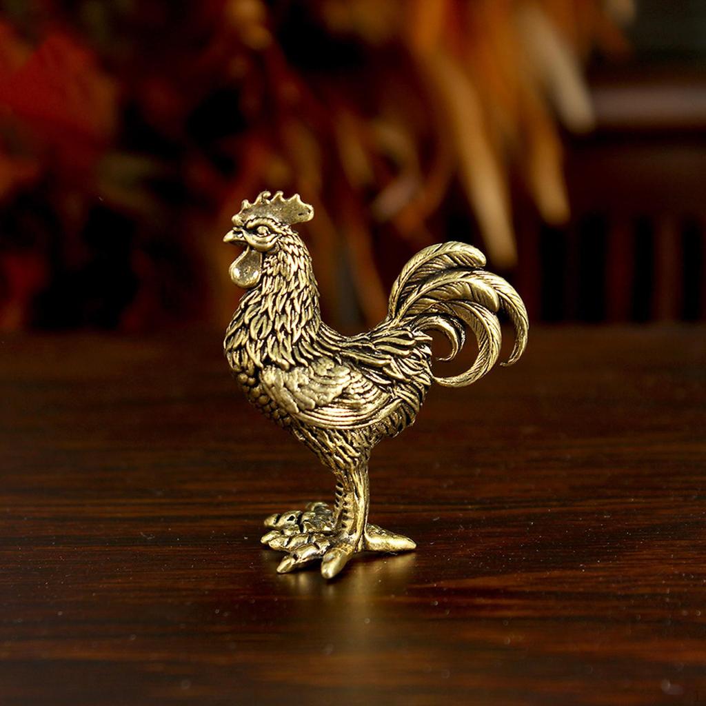 Brass Chicken Figurine Pet Animal Tabletop Decor for Bathroom