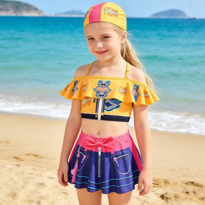 Costume da Bagno Due Pezzi per Bambina Costume da Bagno Stampa Integrale Top con Schiena a Croce