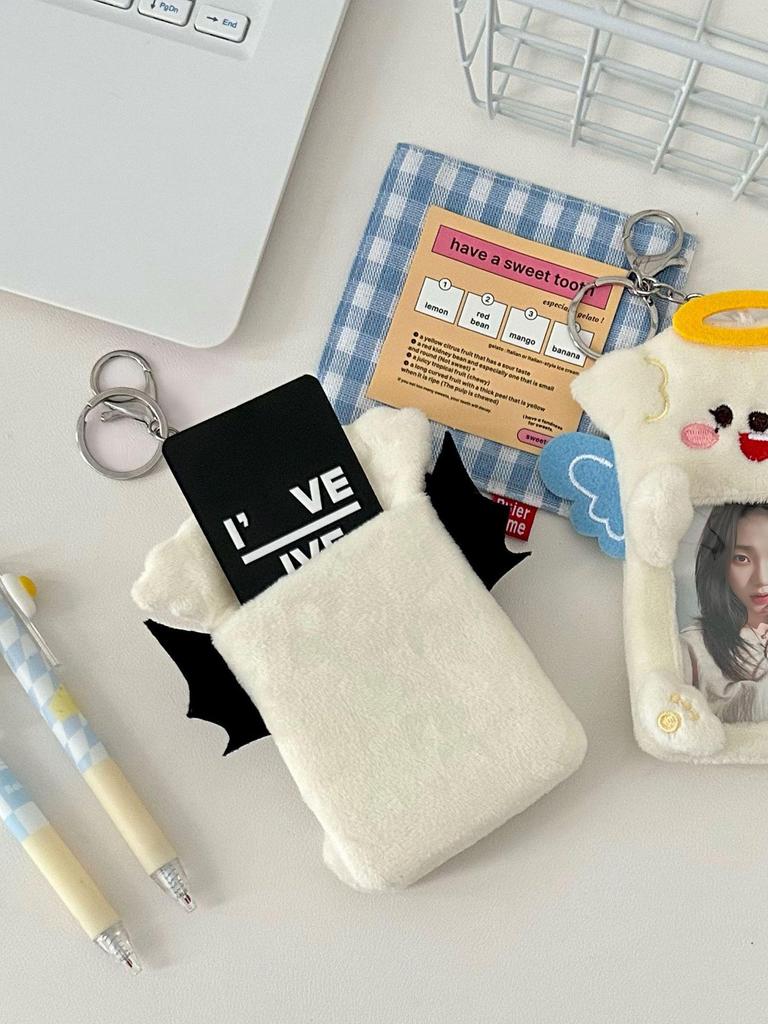 Angel & Devil Plush Card Holder: Korean Style Polaroid & Idol Photo Display Pendant for Couples