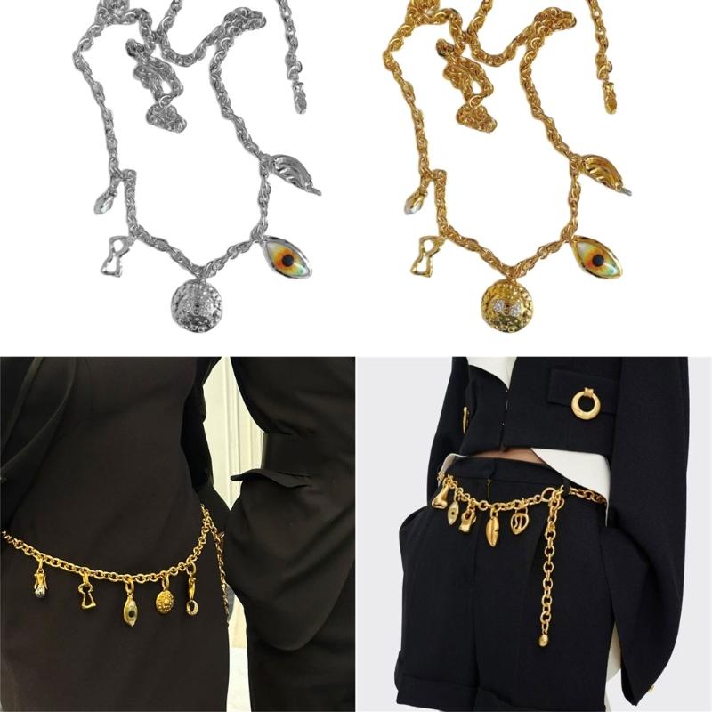 Elegante Taillen-Schmuck-Dekore mit Teufelsaugen-Anhänger, verstellbare Metall-Körperkette, Hüftgürtel für Abendparty-Outfit