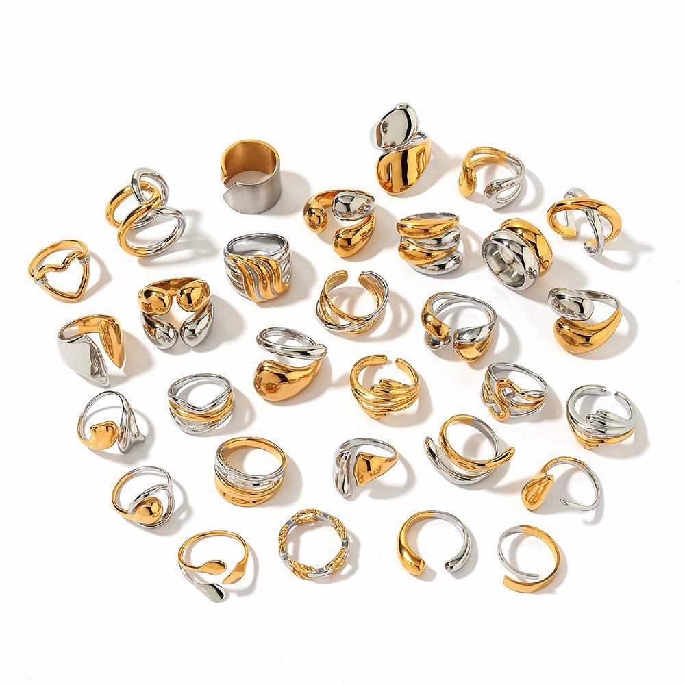 Yingtai Round Geometric Stainless Steel Titanium Ring, 18k Gold-Plated - Trendy Niche Women's Jewelry