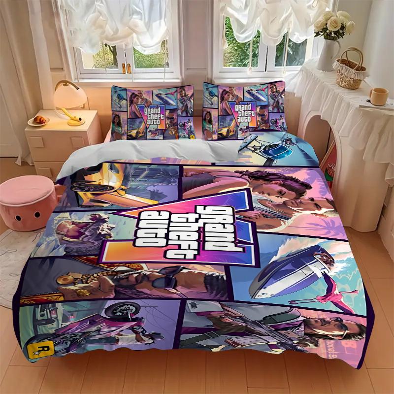 Gta V Urban Adventures Printed 3pcs Bedding Set Soft Microfiber 1 Duvet Cover And 2 Pillowcases Home Bedroom Decor Xmas Gift K1849