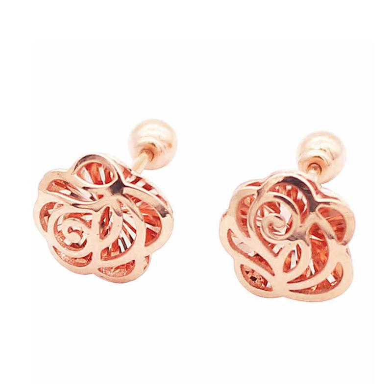 585 Purple Gold Plated 14K Rose Gold Geometric Flower earrings for women fashion glamour ear studs classic jewelry
