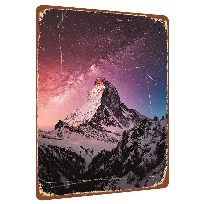 Starry Sky Matterhorn Snow Mountain Landscape Metal Iron Painting Home Living Room Study Wall Decor