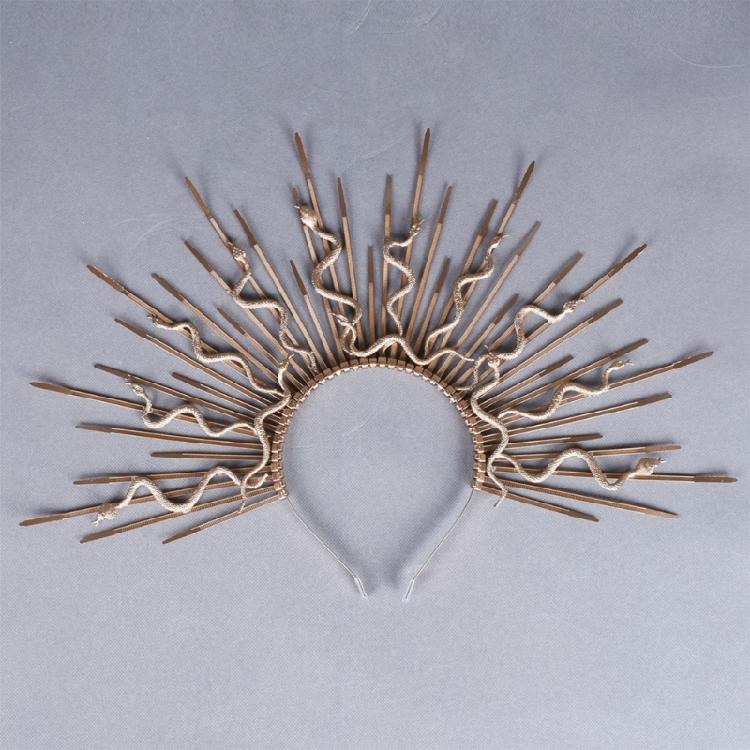 Unique Punk Snake Artistic Hair Band Spiked Head Accessory for Adults Hair Hoop with Metallic and Snake Cosplay Maid