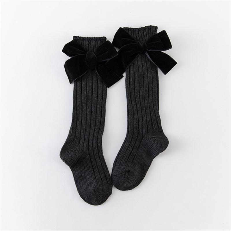 1 Paar Süße Baumwoll-Wadenlange Socken Mit Schleifenmuster-Design Für Kleine Mädchen Alltagsparty