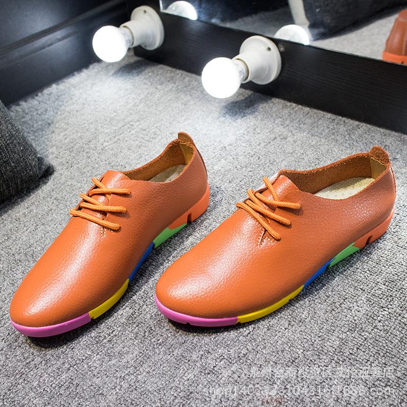 

Универсальные туфли на шнуровке из мягкой кожи на плоском каблуке, повседневные маленькие кожаные туфли, туфли Дуду, маленькие белые туфли, женская обувь большого размера, для мамы 44 оранжевый
