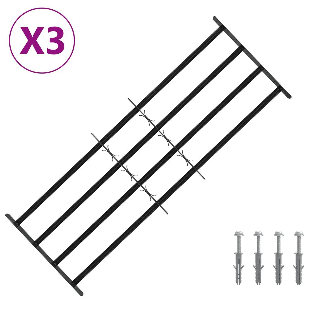Window Security Grille with 4 Horizontal Bars 3 pcs 93 174 cm