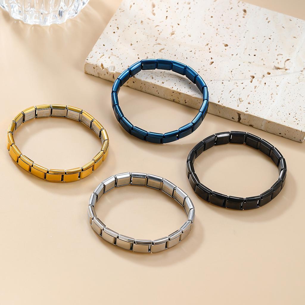 Braccialetti Quadrati Trendy in Acciaio Inossidabile per Donne Uomini HipHop Metallo Moduli Italiani Estensibili Regalo Gioielli Festa di Compleanno