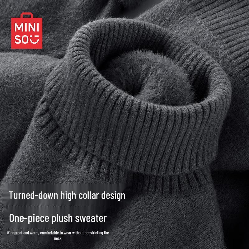 MINISO Men's Winter Turtleneck Fleece Lined Sweater