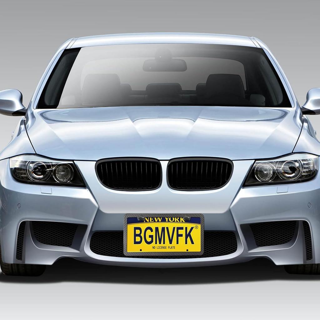 BGMVFK Black Carbon Fiber License Plate Frame- Rust Proof Aluminum Slim Car Tag Holder, Heavy Duty Plate Mount Kit- Screws, Caps Cover, Rattle Proof