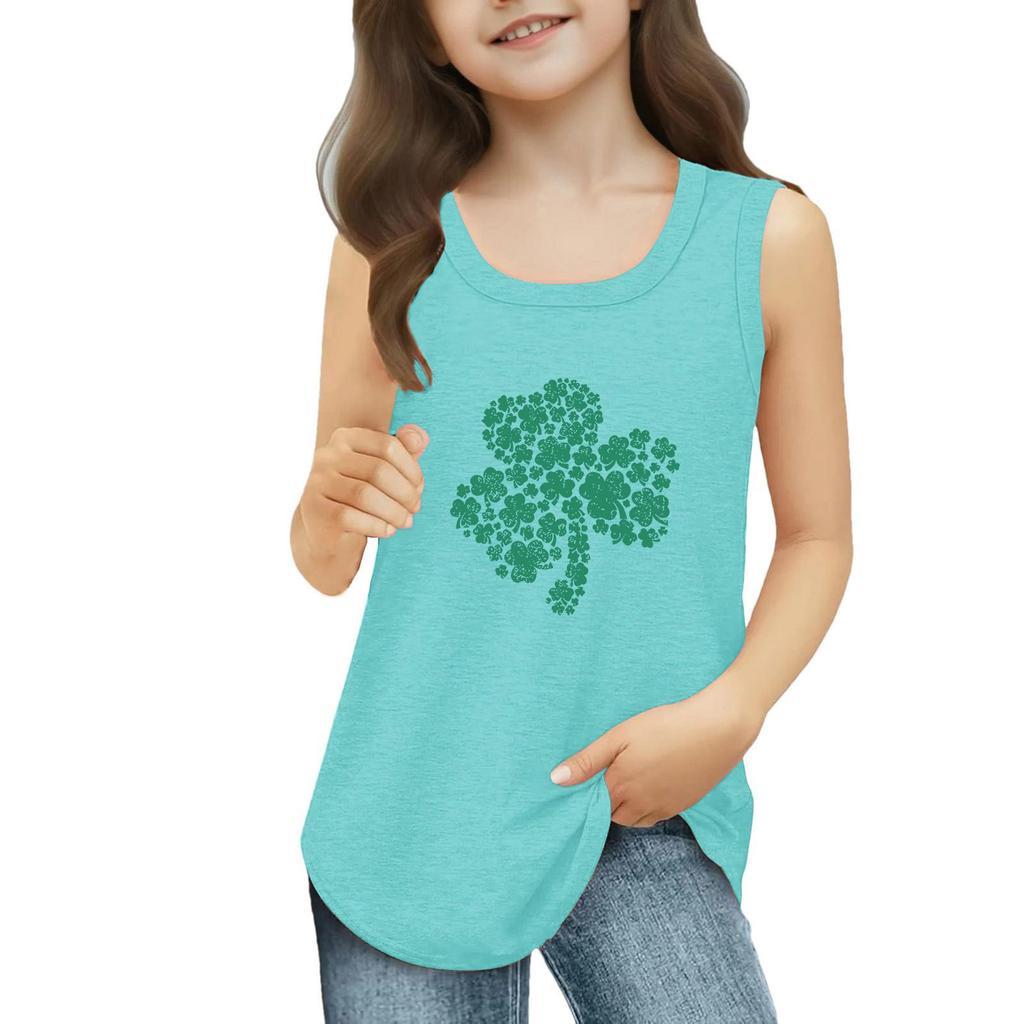 Girls  Kids Summer Crewneck Sleeveless Shirts Tank Tops St. Patrick's Day