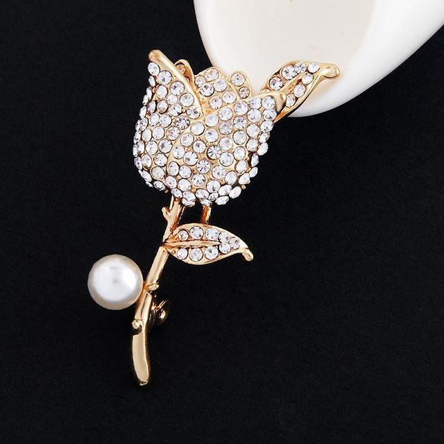 Sweet High -End Crystal Rose Brooch Women 'S Jacket Cardigan Pearl Accessories Pin Brooch Jewelry Gift