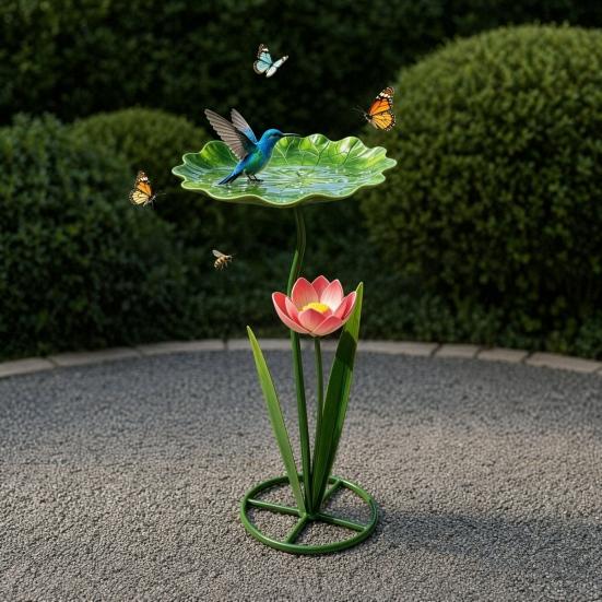 Xiaobudian Metal Sunflower Bee Feeder, Lotus Leaf Butterfly Cup, Outdoor Watering Station, Pollinators Bath Bowl for Garden Yard Lawn Decor