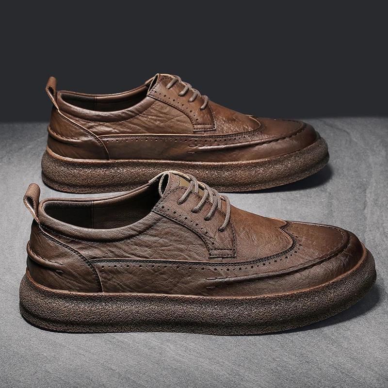 Fashion Men Brogue Dress Shoes Outdoor British Style Lace Up Leather Shoes Fashion Casual Business Man Shoes Footwear Chaussure Homme