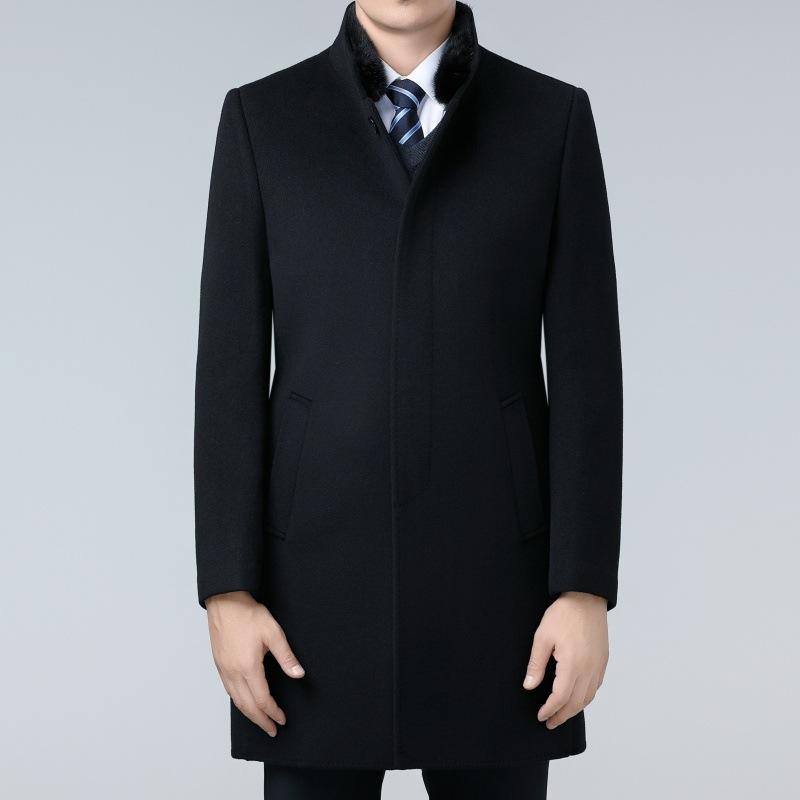 Double-sided Cashmere Coat for Men, Mid-length Winter Thickened and Warm Daddy Style Mink Fur Collar Down Liner Jacket