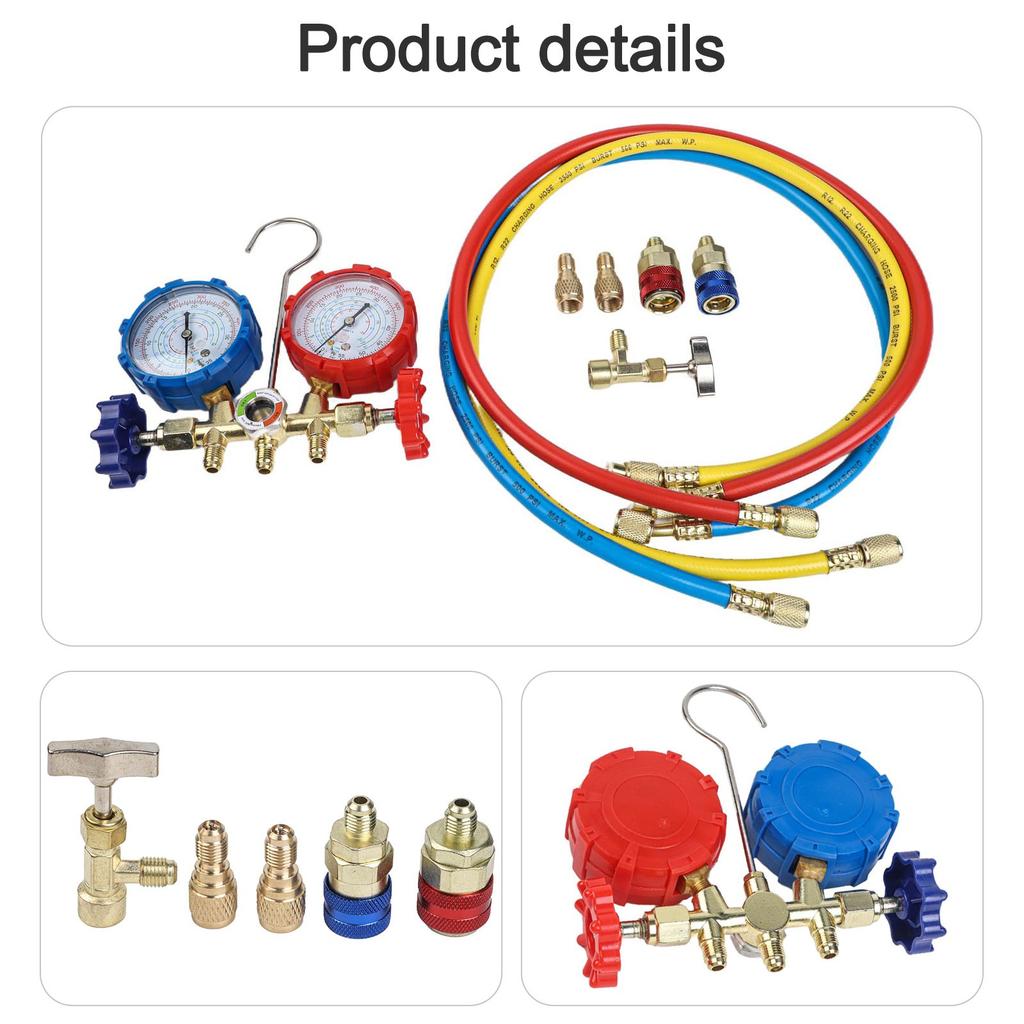 Air Conditioning Tools AC Diagnostic Manifold Gauge Set Hose Hook Kit For R410A