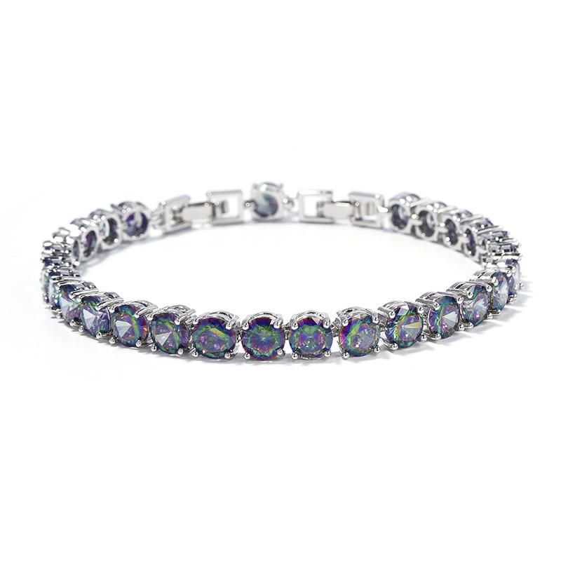 Platinum-Plated Multi-Color Zircon Bracelet - 6mm Diamond Accent for Women
