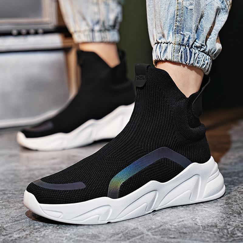 

Large size men s shoes trendy fly-woven mesh sports coconut shoes fashionable one-pedal lightweight shock-absorbing high-top socks shoes men 48