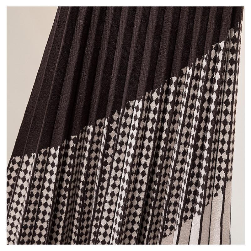 Minifalda de Punto a Cuadros para Mujer Otoño/Invierno Falda de Punto de Cintura Alta Falda Plisada