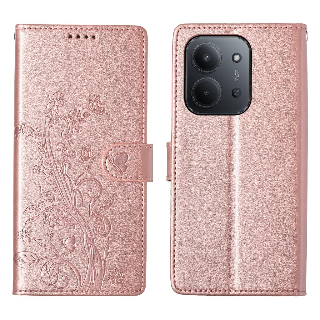 Für Xiaomi Redmi 15C 4G (EU) (173 mm)/15C 5G (EU) (173 mm) Brieftasche Hülle Schmetterling Floral Prägung PU Leder Handyhülle mit Handschlaufe