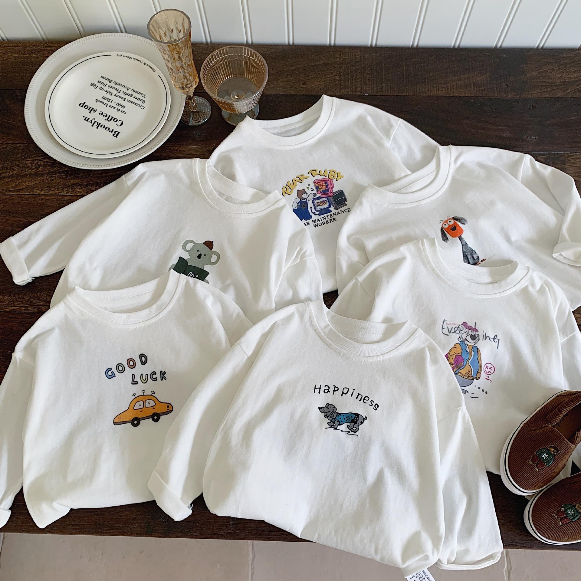 

«Новая осенняя футболка с длинными рукавами из чистого хлопка 2024 года для мальчиков и малышей — универсальный топ на весну/осень» 130 cm