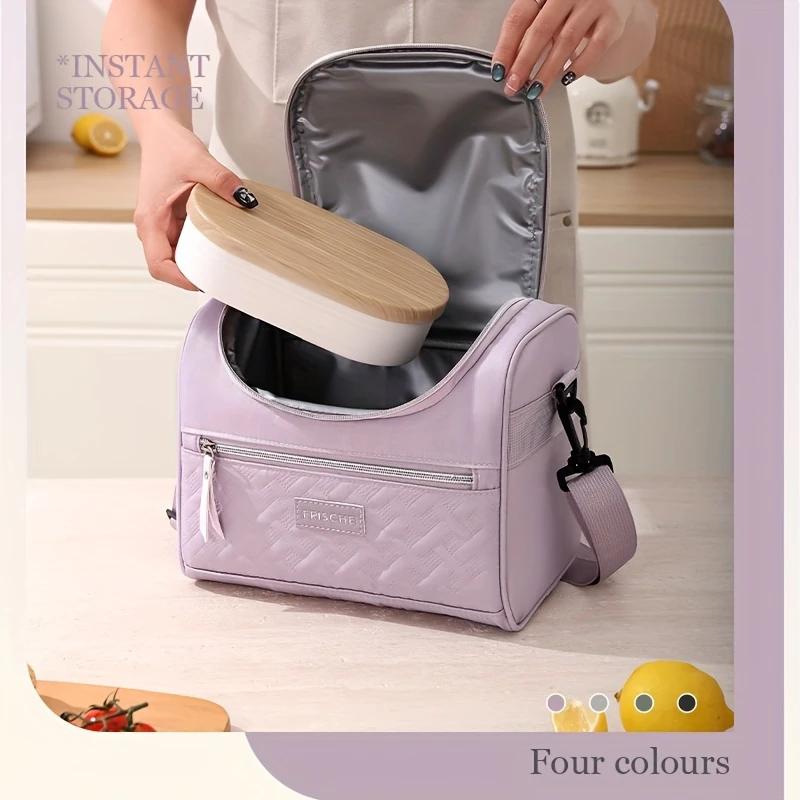 1Pc Large Insulated Lunch Bag Cooler Hand Washable Durable Polyester Lunch Box with Padded Shoulder Strap for Work School Picnic
