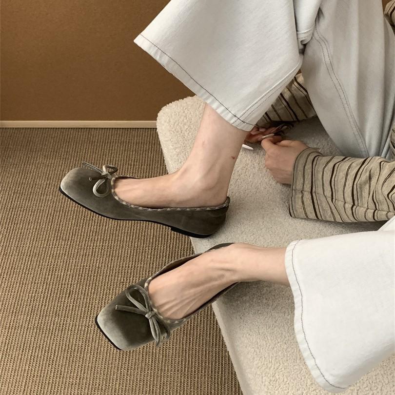 French single shoes women's 2025 new bow ballet flats shallow mouth grandma shoes