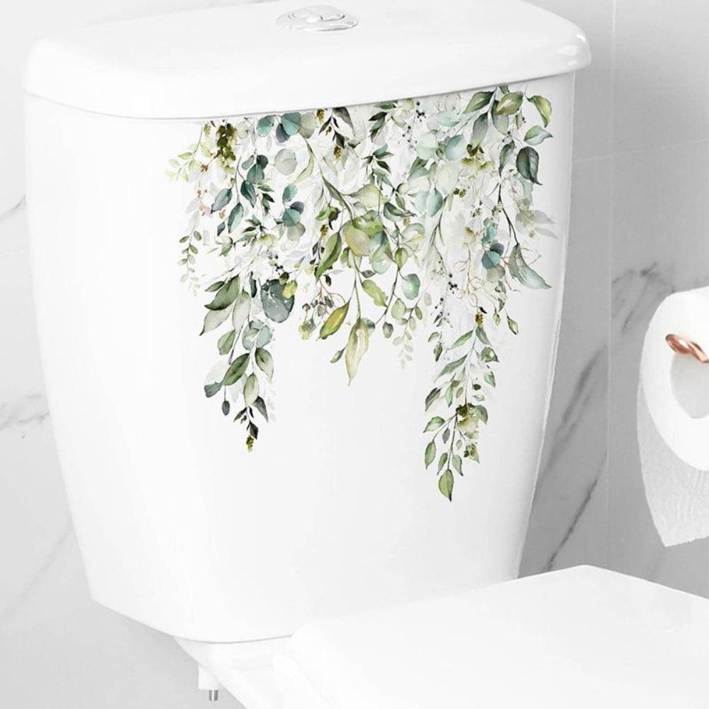 Bathroom Stickers Tropical Green Plant Leaf Flower PVC Self Adhesive Waterproof Wall Sticker for Home Bathroom Toilet Decor 1PC