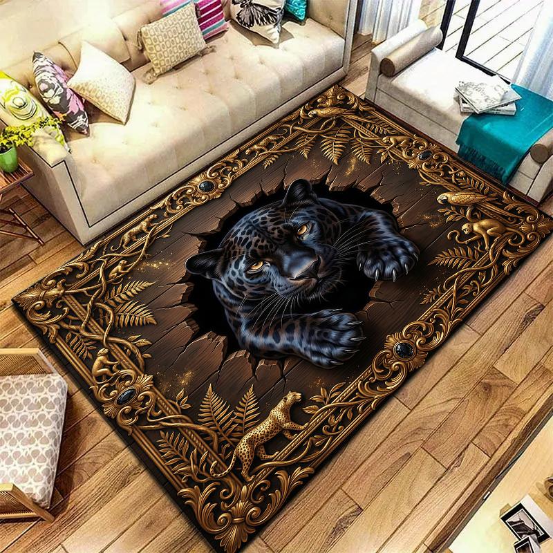 Animal drilling black panther Carpet Rug for Living Room Bedroom Home Sofa Decoration,Kids play Non-slip Floor Mat