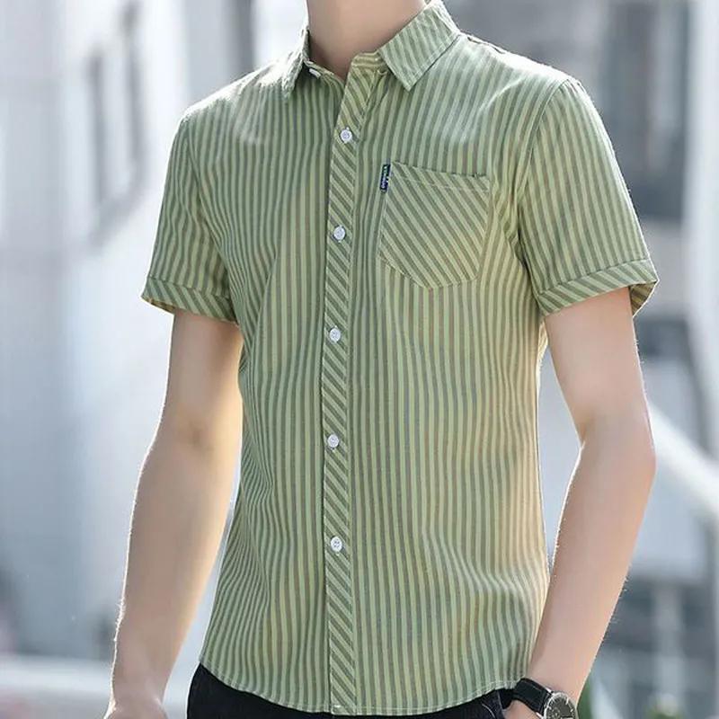 Men's Summer Short-sleeved Plaid Shirt Youth Handsome Slim Button Top